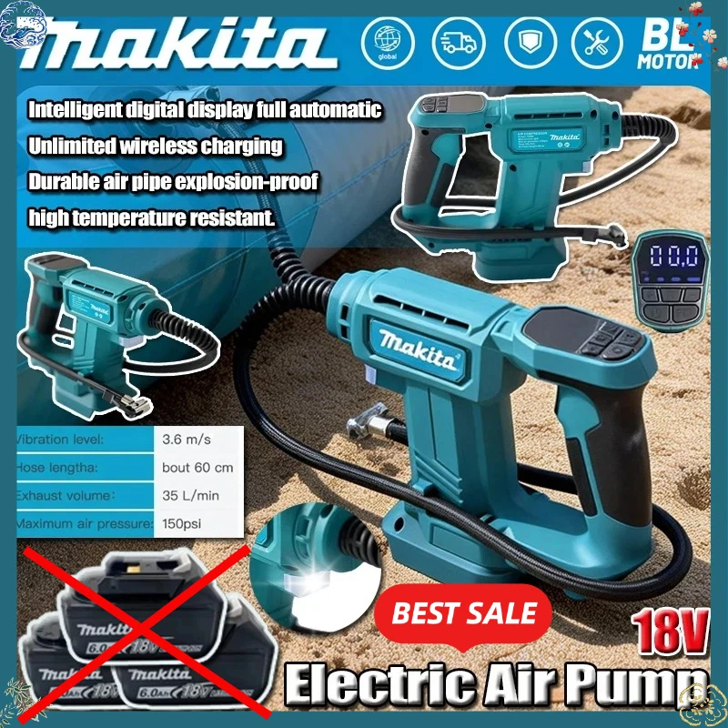 

Беспроводной воздушный компрессор Makita, воздушный насос для аккумулятора Makita 18 В, портативный автомобильный насос для накачивания шин с цифровым дисплеем, надувной насос