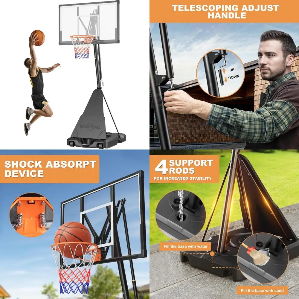 

outdoor basketball hoop with 44 inch shatterproof backboard and 5-10ft adjustable goal system for regulation play