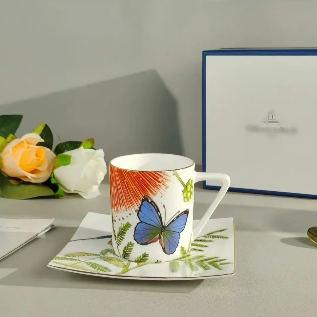 

Немецкая кружка Villaeroybo Rainforest Flower and Bird Series, прямая квадратная тарелка, чайная чашка премиум-класса, тарелка для кофейной чашки