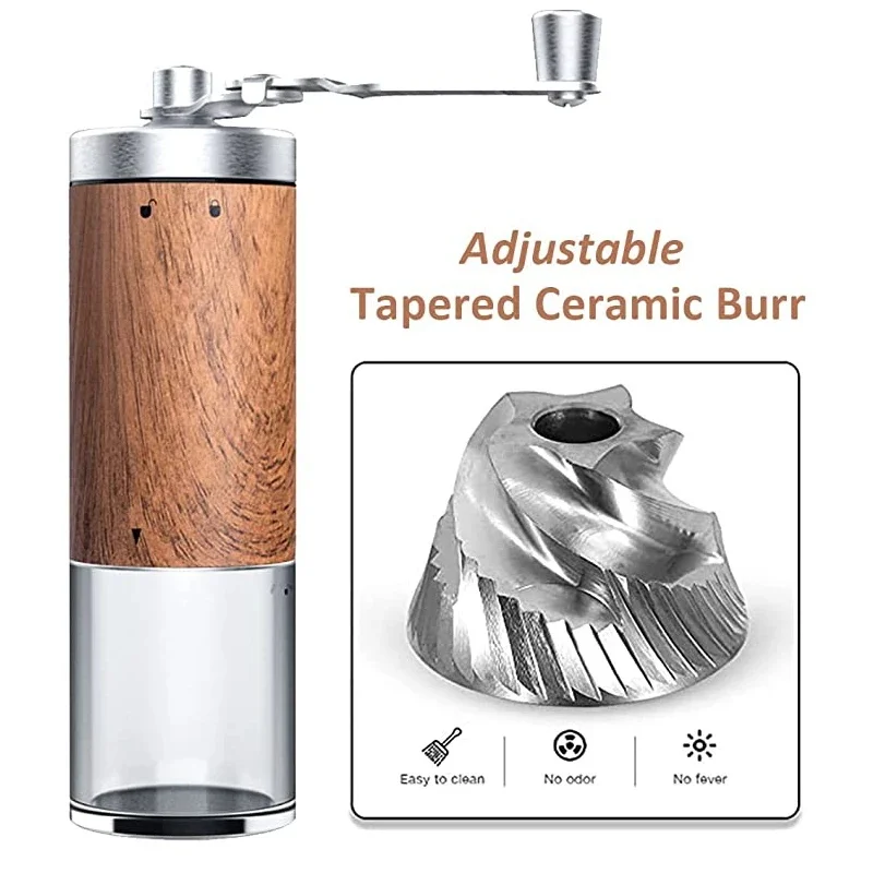 Portable Wood Grain Hand Coffee Grinder, Stainless Steel Crank Manual Coffee Bean Mill Kitchen Accessory view 3