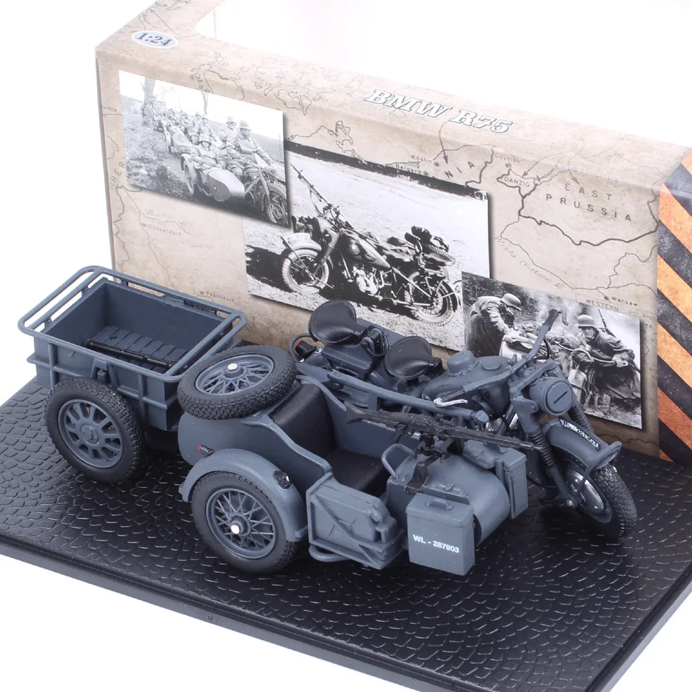 

1/24 Scale WW2 R75 Panzerfaust 30 Military Motorcycle Sidecars Diecast Toy Plastic Vehicle Toy Bike For Collectible Gray