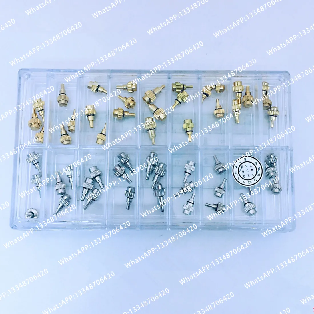 54Pcs/Box Replace Stainless Steel Watch Pusher Button Crown Chronograph Button Drive In Watch Pusher Flat Head Push Type Crown