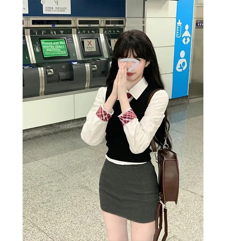 Herbst Winter Damen JK orm Dr Milk Series School Sle Koreanisches Drama Hauptcharakter Zweiteiliges Set ort Rock