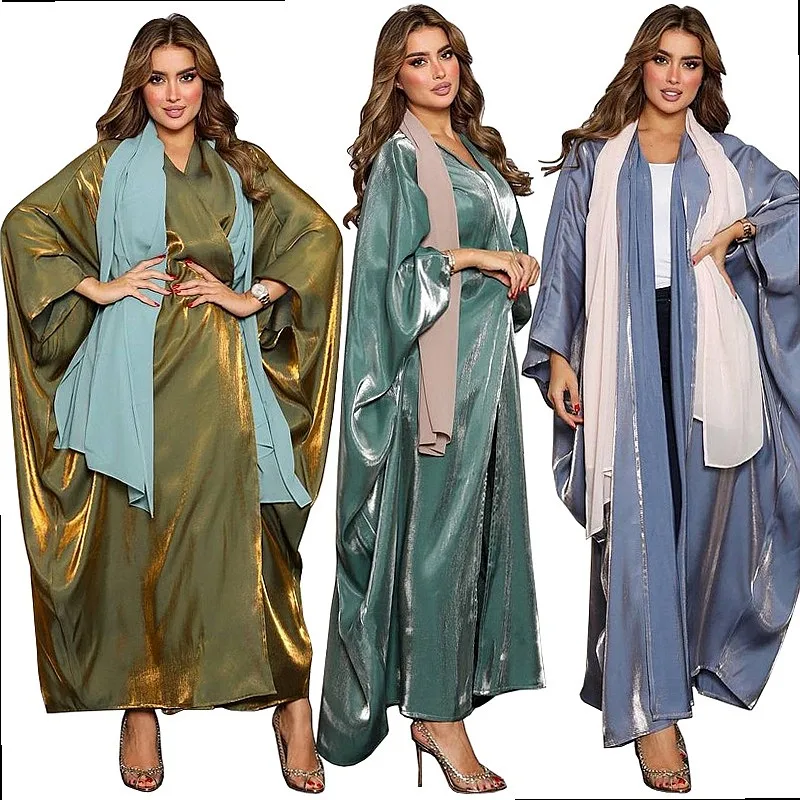 

Modest Flowy Satin Midi Dress Summer Spring Loose Batwing Sleeve Solid Color Plus Size Maxi Dresses Elegant Evening Wear