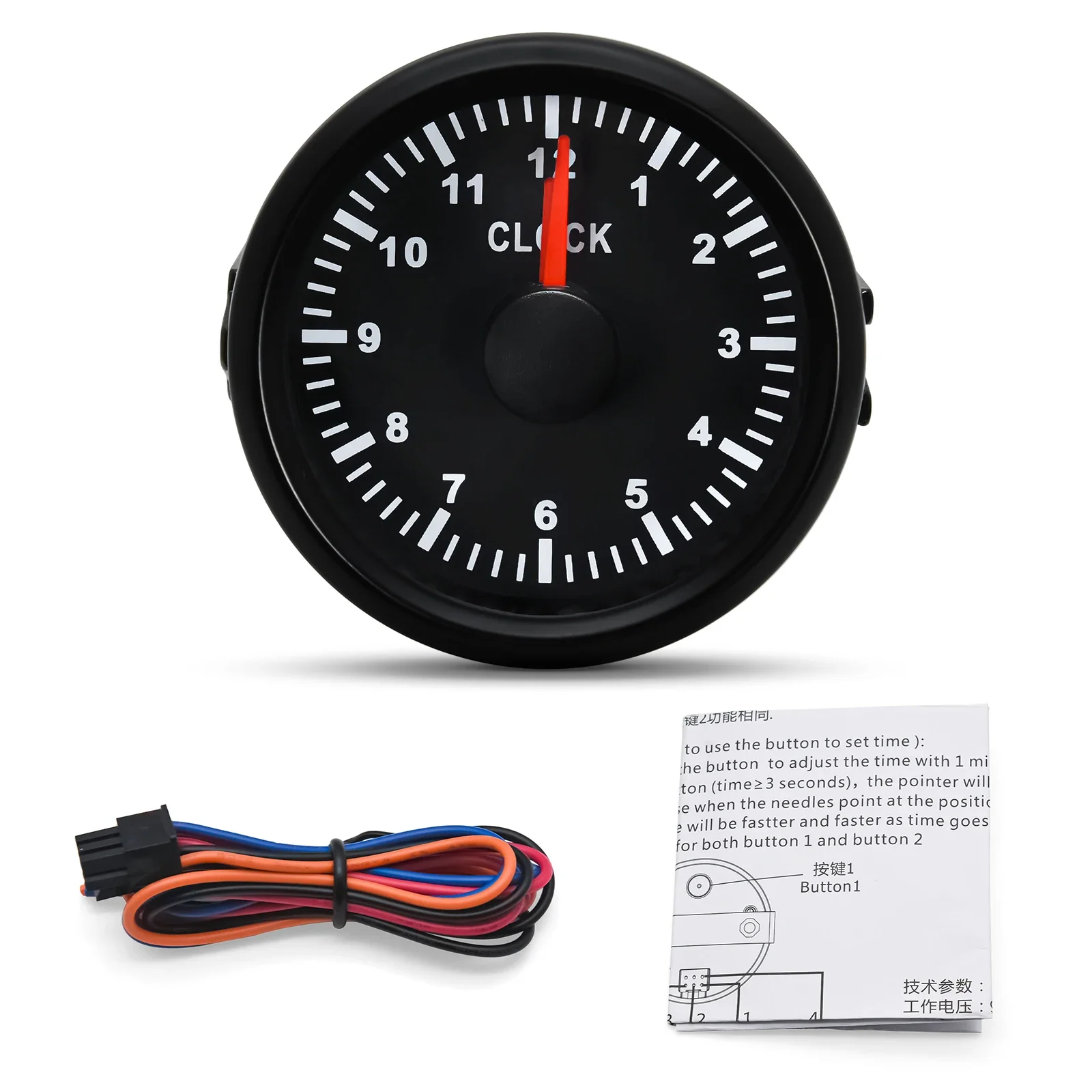 52mm Clock Gauge with Red Backlight 0-12 Hours Hourmeter Instrument Hour Meters for Car Boat Yacht Show Clock Meters 9-32V