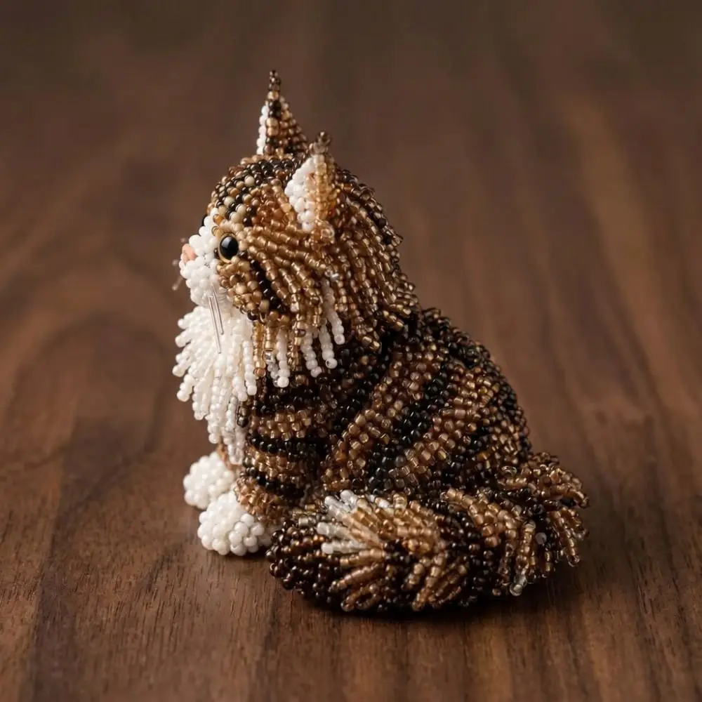 Handmade DIY Animal Bead Embroidery Kit Tiny Mini Beadwork Art Craft Set Educational Cat 3D Bead Pet Keychain Making Kit