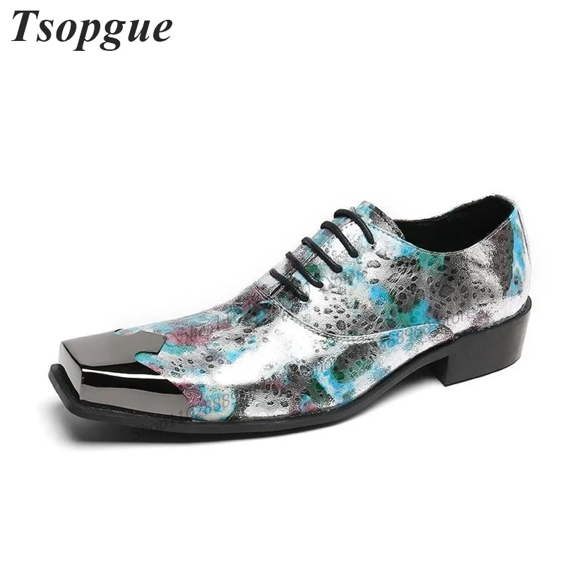 

Mixed Color Cross-Tied Print Metal Toe Men Shoes Men's Pumps Slip-On Runway Casual Party Shoes 2023 Fashion Zapatillas Mujer