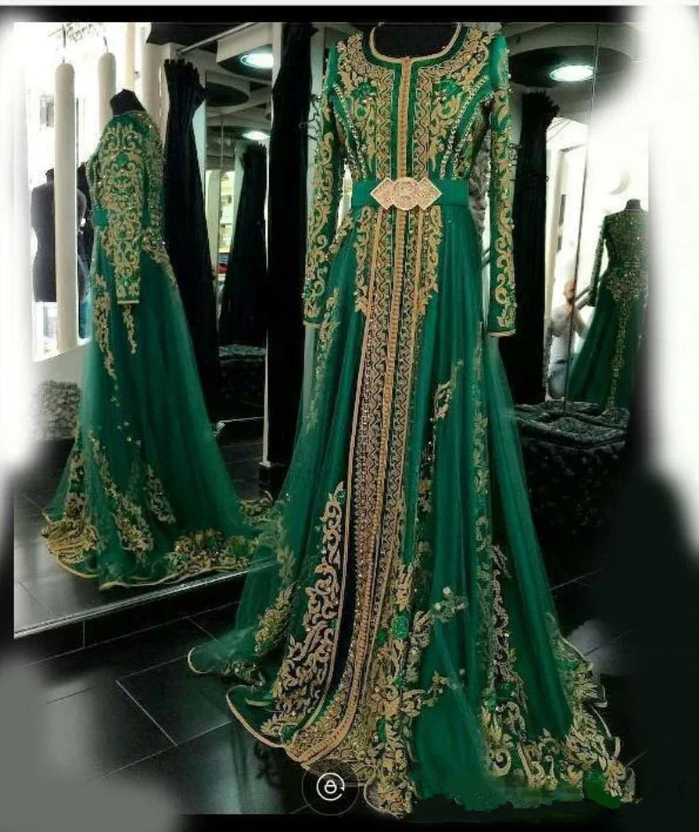 Vestidos de Noche formales musulmanes de color verde esmeralda, diseños Abaya de manga larga, vestido de fiesta de Dubái, vestidos de fiesta, caftán marroquí personalizado