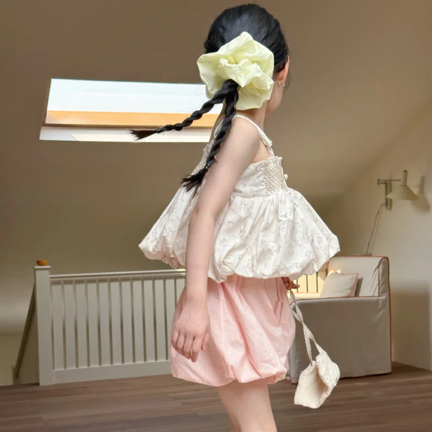 Summer New Children's Korean Children's Clothing Girls' Floral Suspender Style Fluffy Suspender Vest Top