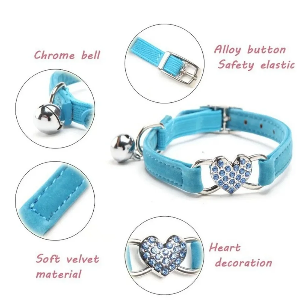 Crystal Heart Shape Dog Collar with Bell Soft Velvet Elastic Pet Necklacce Stretch Puppy Collars cat supplies Ошейник Для Собак