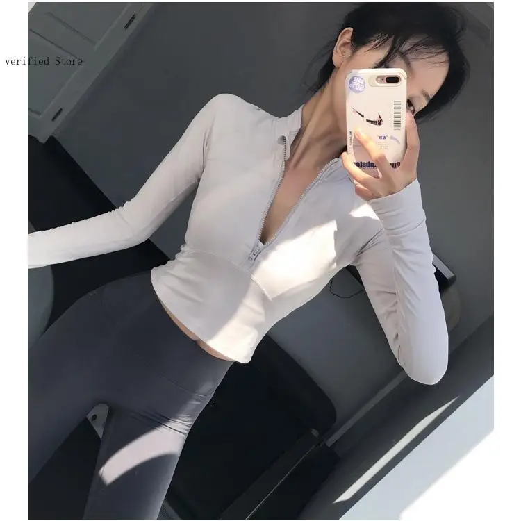 Half Zip Straight Shoulder Slim Fit Exercise Exposed Navel Tight Running Speed Drying Stretch Yoga Fitness Long Sleeved Women