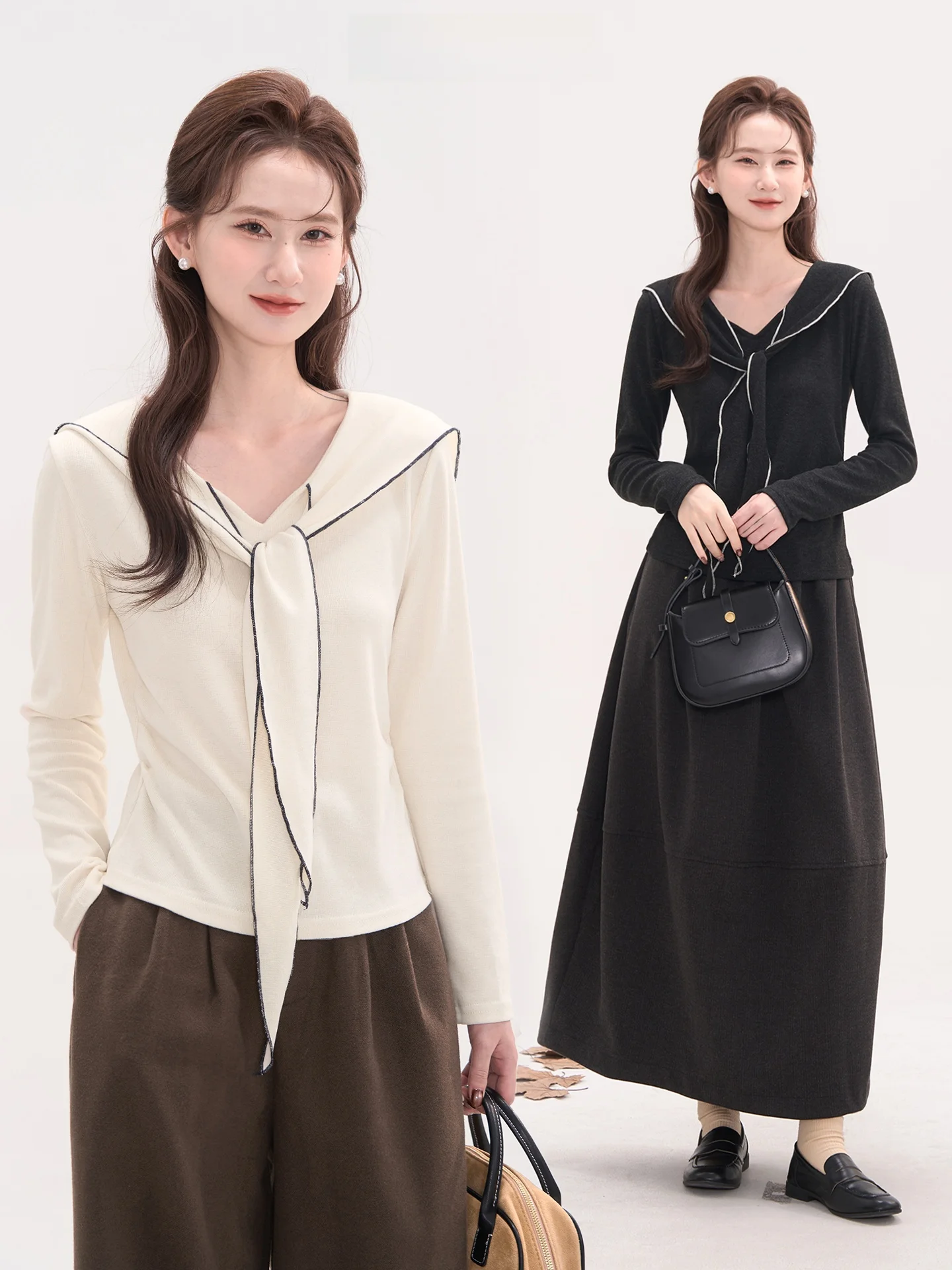 

Heme Moonlight Ele Slim Fit V-Ne T-irt Long Sve Women's Top Autumn Season Skin-Friendly Breathable Casual Sle