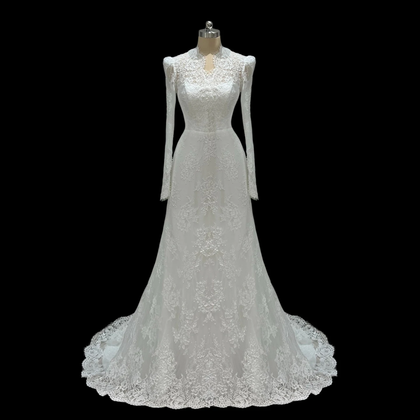 Sheer Fairy Wedding Dresses Elegant Mermaid Lace Long Sleeves Appliques Dubai Bridal Gown with Detachable Train SW686 Customized