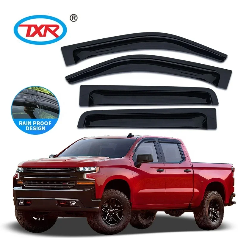 Pickup Exterior Accessories Black Widen Sticken Window Deflector Vent Visor For Chevrolet Silverado GMC Sierra Crew Cab