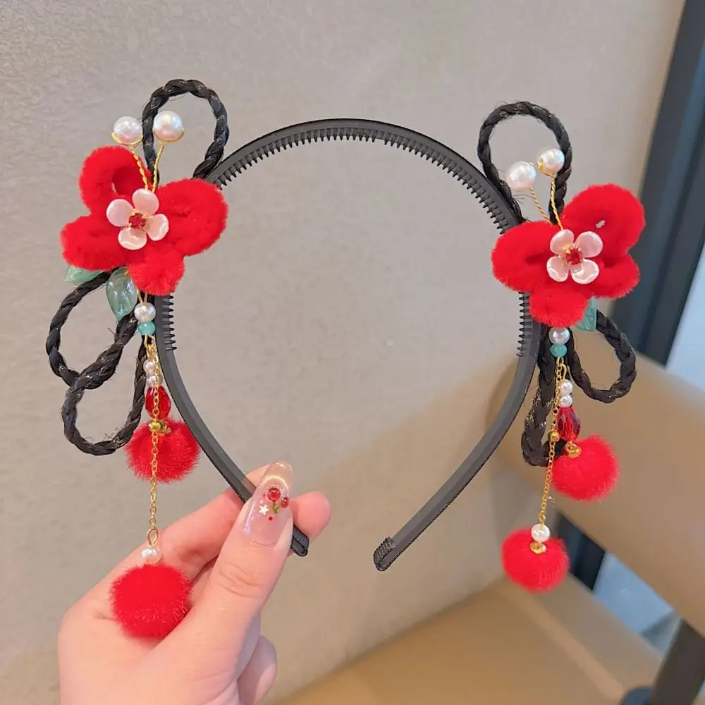 جميل زهرة الأطفال شعر مستعار عقال شرابة كوي الأسماك Hanfu أغطية الرأس جديلة الشعر فراشة السنة الصينية الجديدة أغطية الرأس يوميا