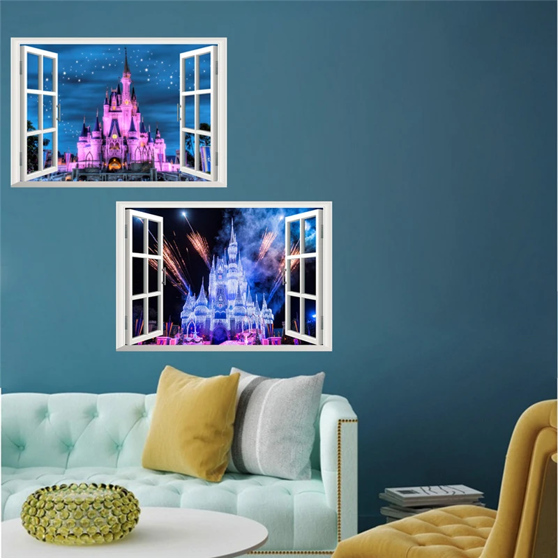 3D Castle Fake Window Wall Stickers For Office Bedroom Home Decoration Mural Art Deca  decoracion pared pegatinas