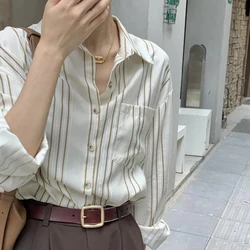 MEXZT Vintage Striped Shirts Women Harajuku Streetwear Oversize Blouses Office Lady Elegant Korean Long Sleeve Loose Casual Tops