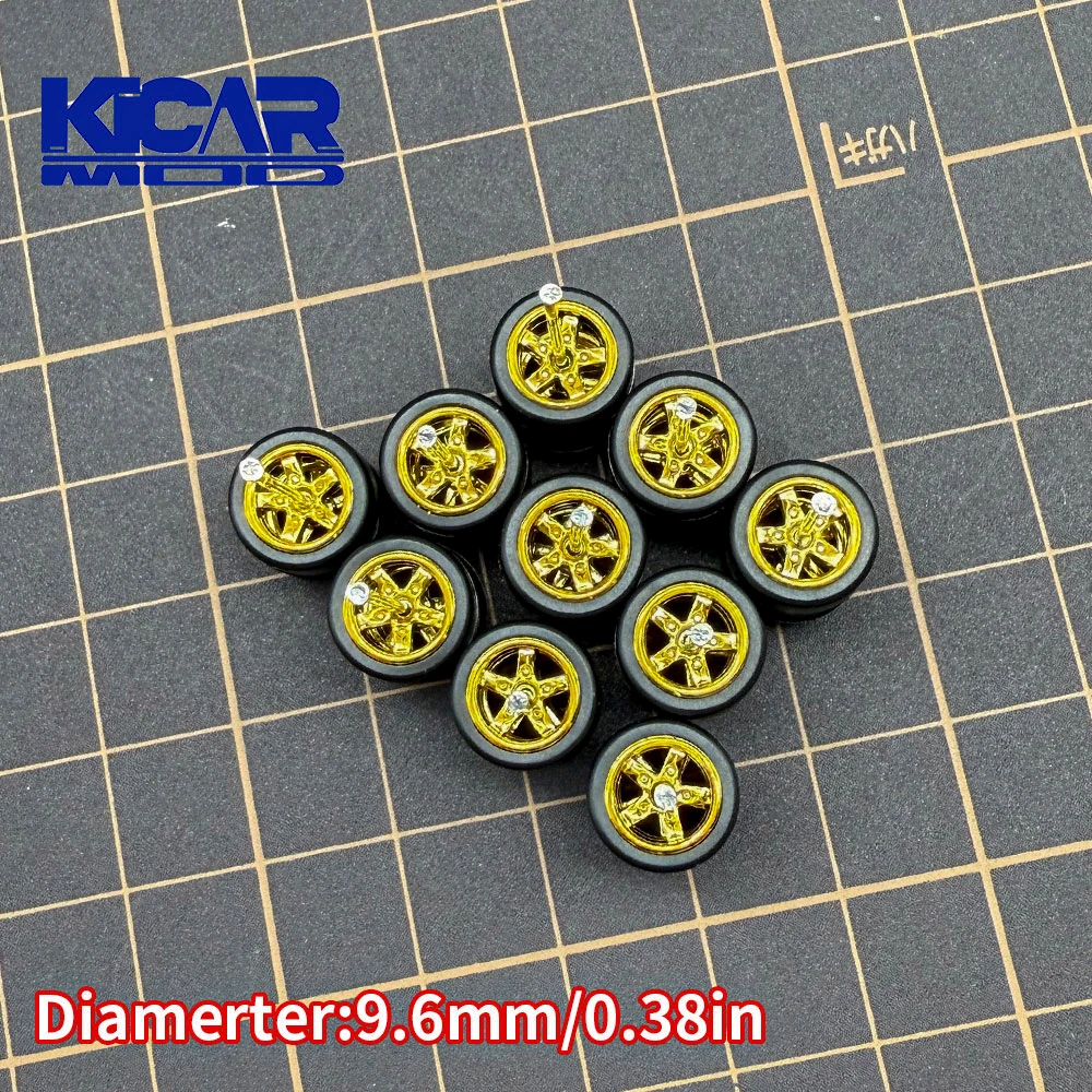 1/64 Five-claw Model Car Detachable Wheels Rubber Tire Cast Diameter: 9.6mm Q Car Hobby Modified Parts 5 sets/packages