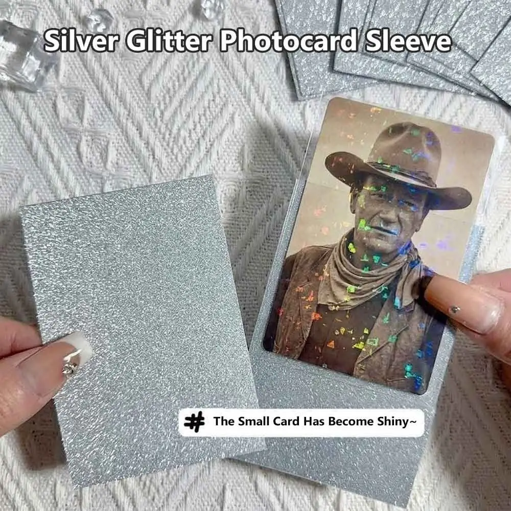 50pcs Simple Silver Photocard Sleeve Glitter Anti-Scratch Card Holder Holographic Shining Card Protectors Photocard