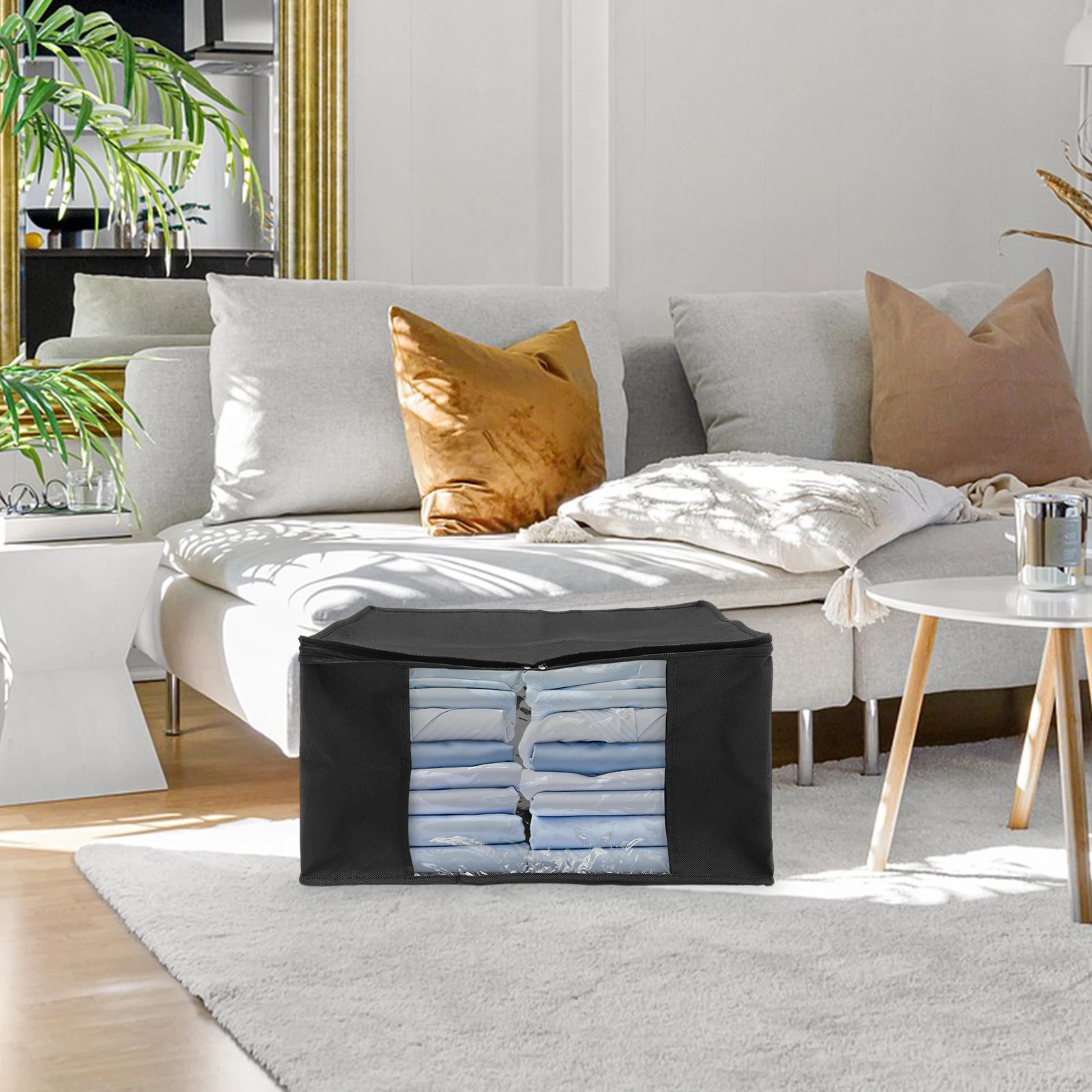

Foldable Storage Box Bed Sheet Organizer Large Capacity Non-Woven Fabric Transparent Window Closet Organizer For Blanket Bedding