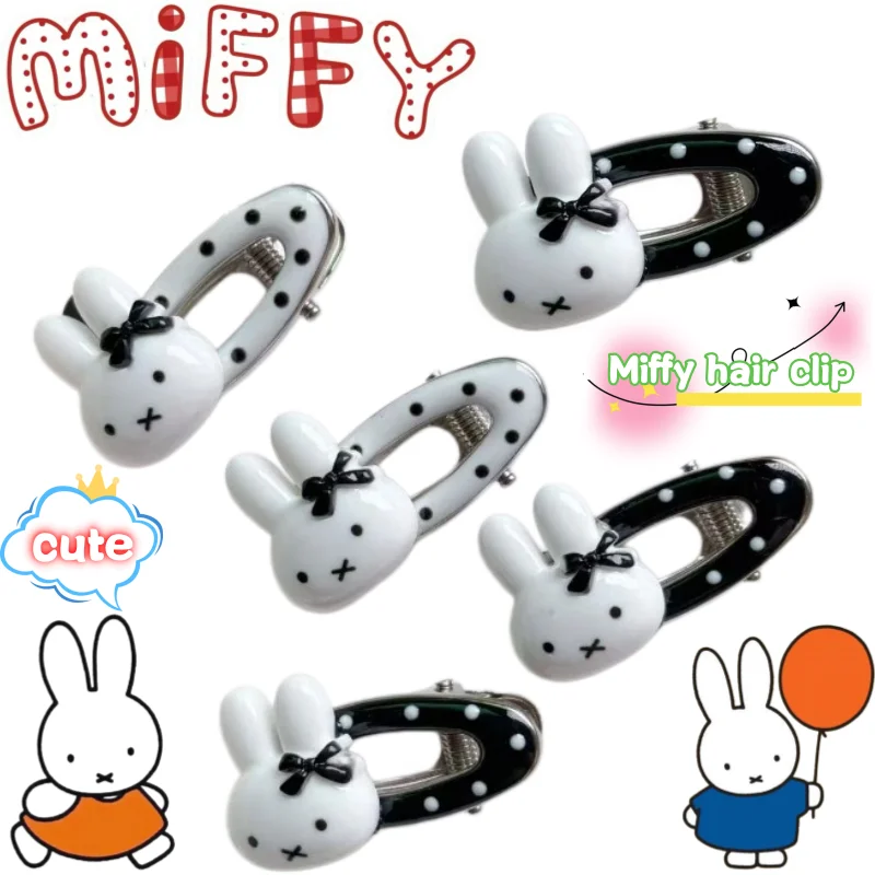 

Заколки для волос Miffy: милые универсальные овальные заколки для челки с мультяшными кроликами, 2 штуки, подарок на день рождения