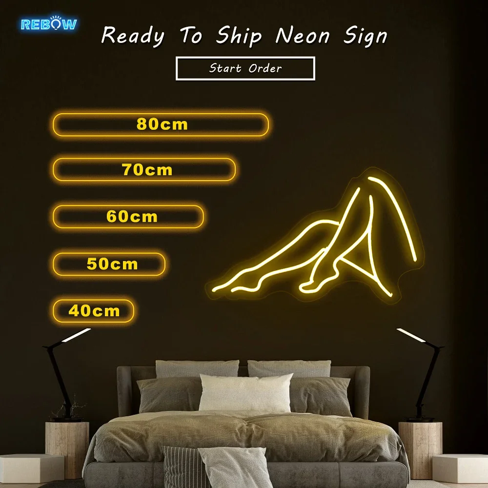 Rebow Free Dropshipping 50CM Width Female Legs Led Lighting Custom Neon Sign Led Sign Advertising Flexi Neon Sign For Shopify