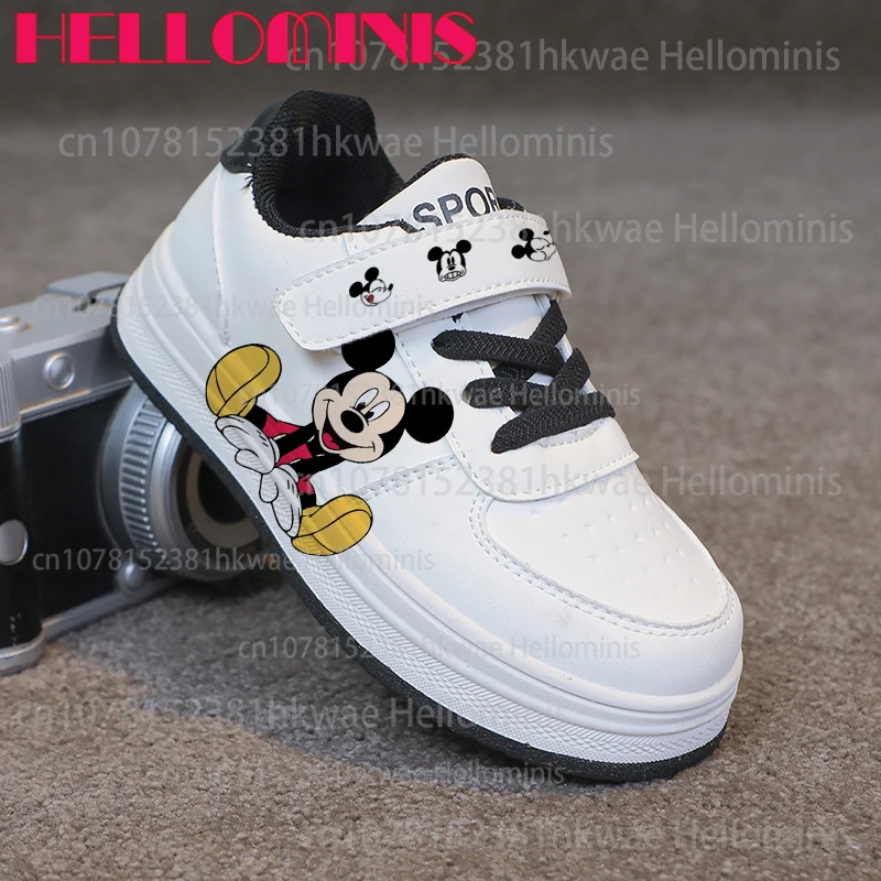 

Mickey Mouse Fashion Children cartoon Printing shoes Lace up black For boys girls comfortable mini size series shoes Gift