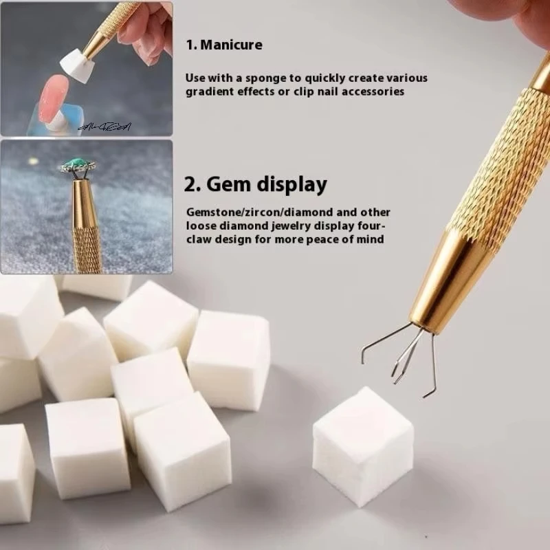 مجموعة إسفنجة فنية متدرجة مكونة من 100 قطعة مع 4 شوكات لسهولة إمساك طلاء الأظافر، مناسبة لخلط ألوان طلاء الأظافر الجلية