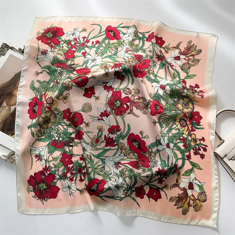 Fashion 70*70cm Silk Scarf Women Square Scarves Shawls Female Print Bandana Luxury Brand Hairband Headband Neckerchief Foulard