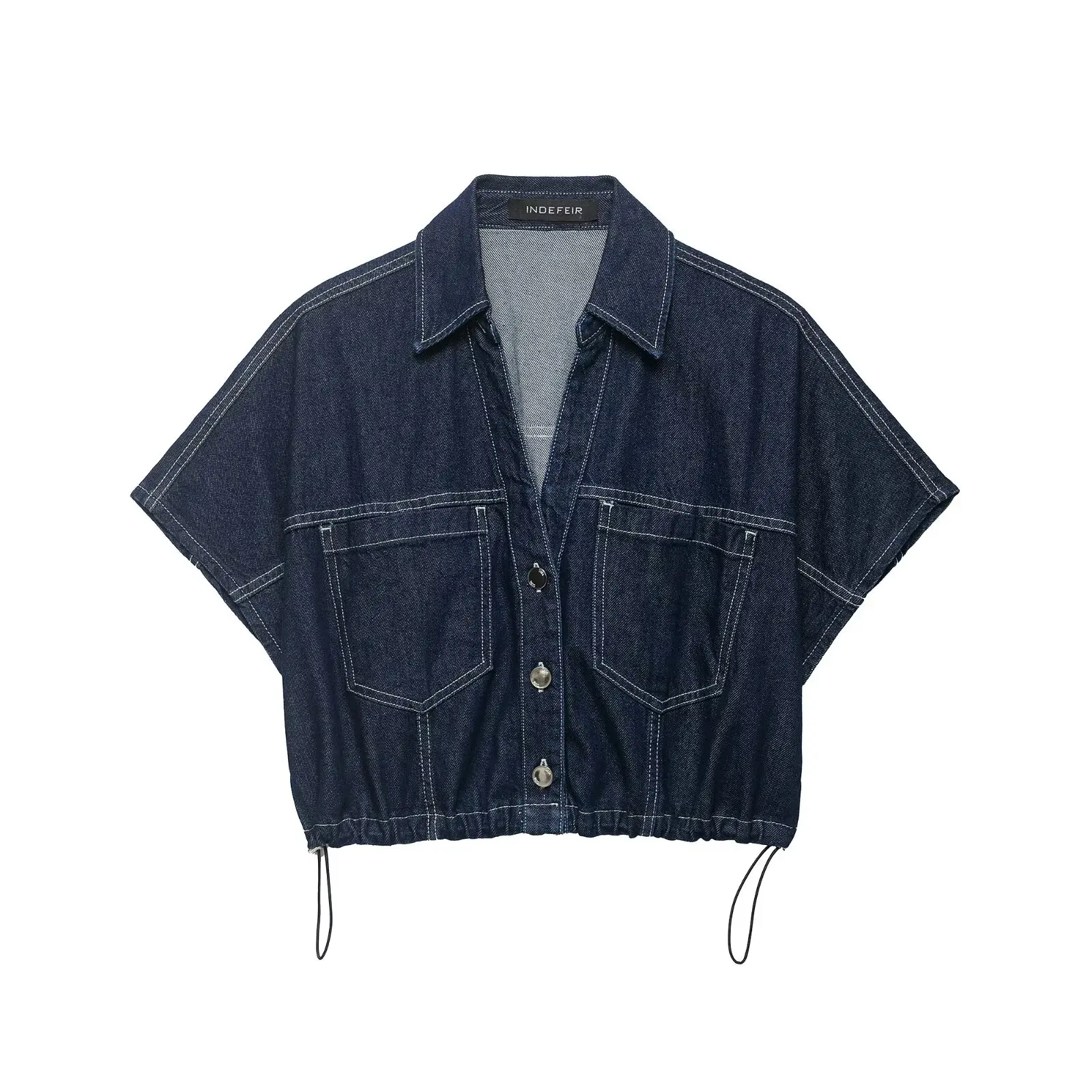 Fashionable JNLEAOG Women's Spring New Style Denim Shirt And Skirt Pants Double Breasted Short Sleeve High Waist Autumn Summer