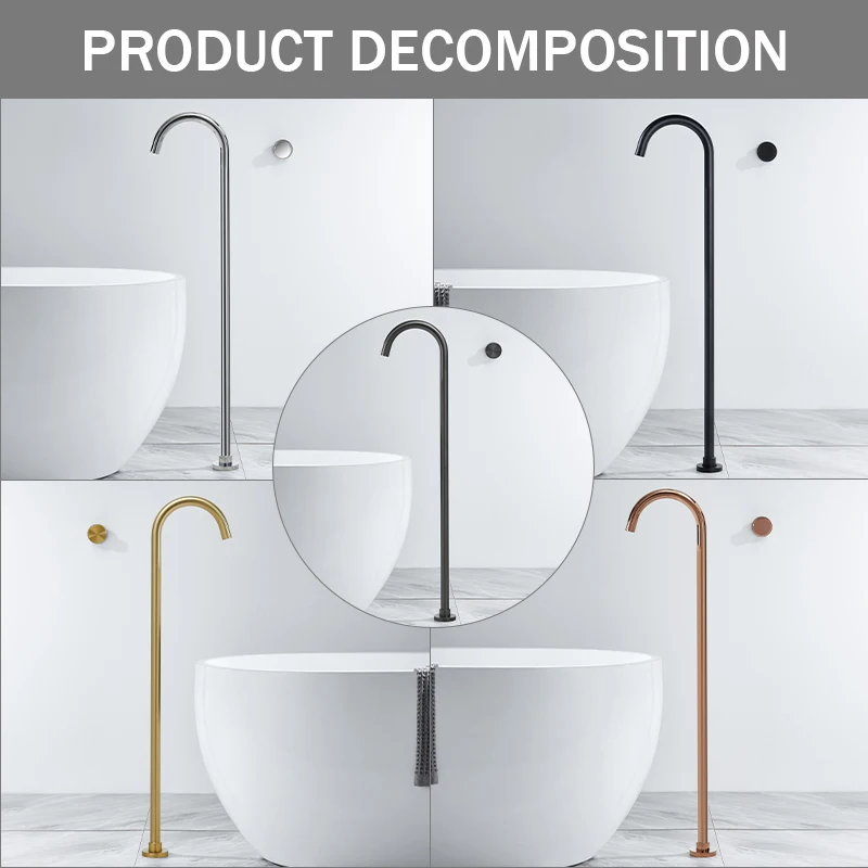 High Floor Standing Bathtub Faucet Hot Cold Mixer Brass Body with Handle Black Rose Gold Large Water Flow