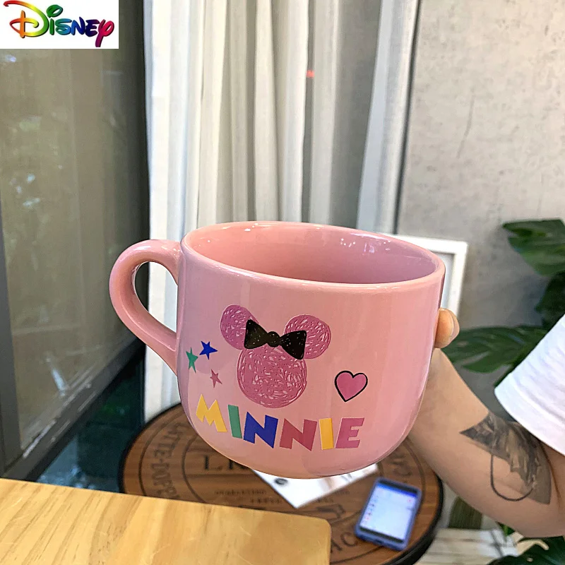 

Disney Fashion Cute Ceramic Large Capacity Oat Breakfast Cup Home with Handle Creative Cartoon Mickey Milk Cup