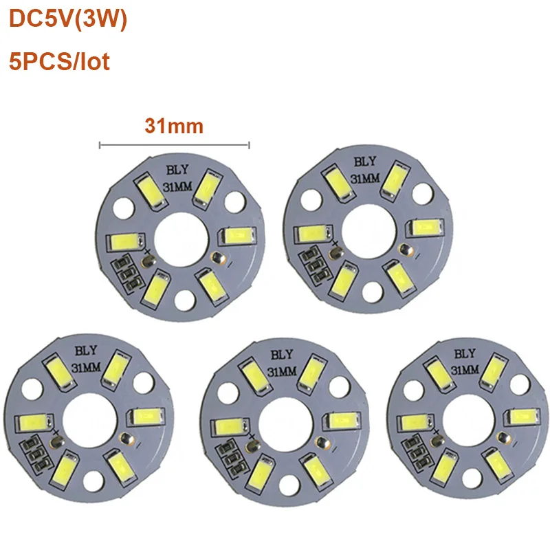 5Pcs/lot LED Light Board 5V SMD5730 3W/5W/10W Round Bulb Lamp Source Diameter 31mm 50mm 100mm Warm White Neutral Lights