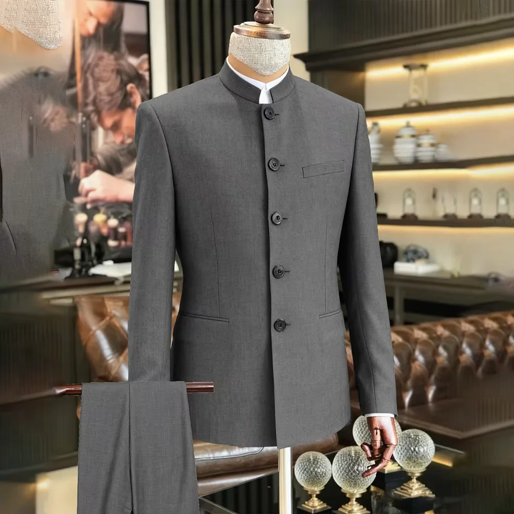 

Элегантный мужской костюм-двойка с воротником-стойкой, однобортный, для деловых встреч, повседневной носки, свадеб и вечеринок.