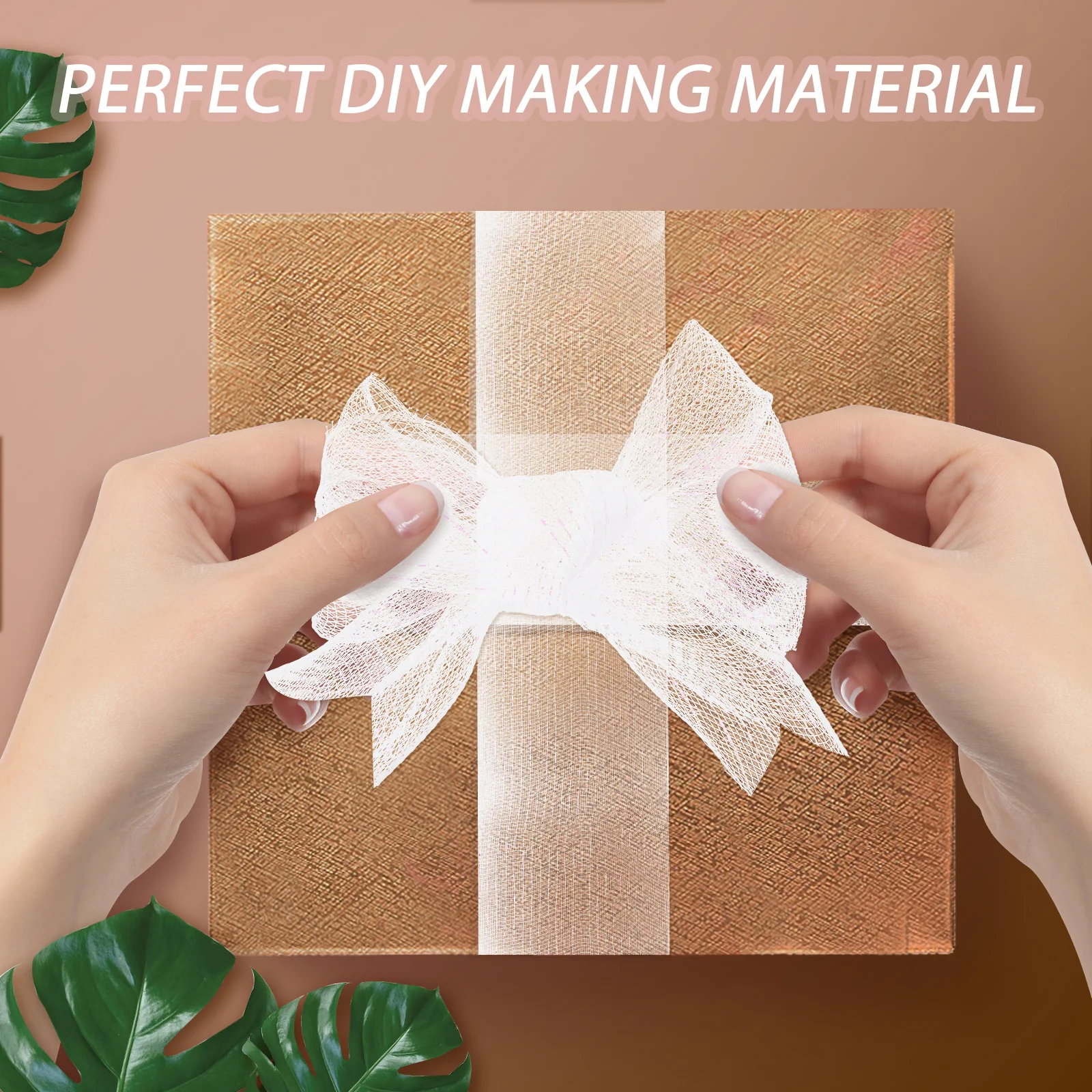 

2 Rolls Net Decorative Packing Flower Mesh Ribbon White Multi Color Gift Wrapping Ribbon for Gifts White Mesh Flowers Craft