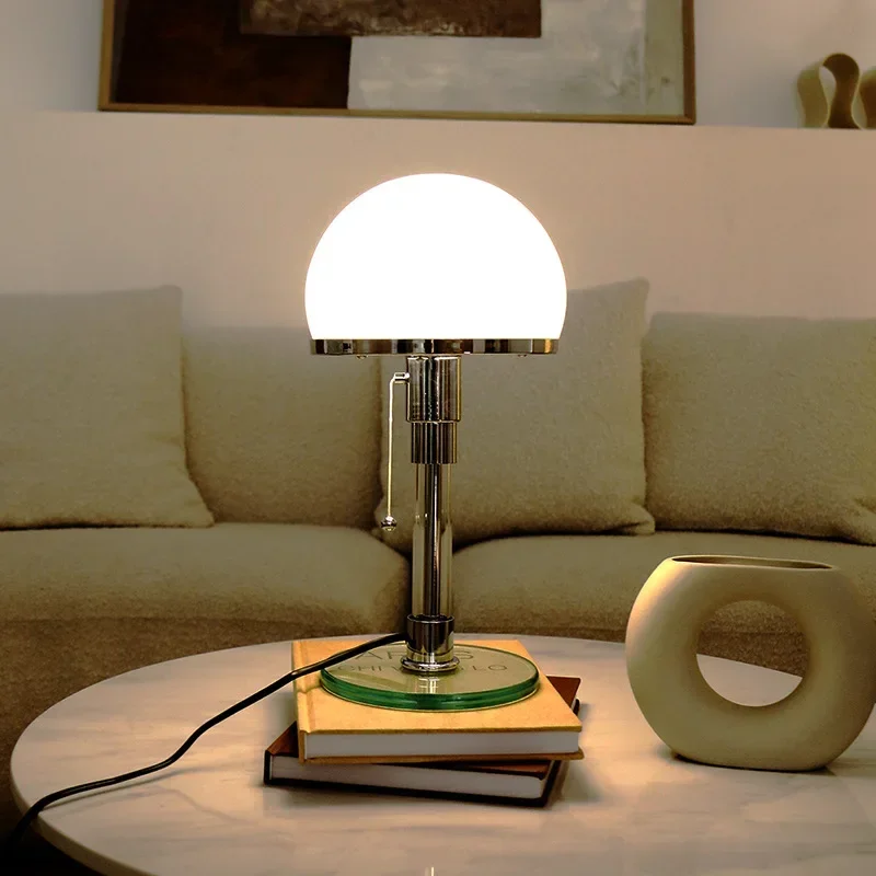 Bauhaus Table Lamp Designer Desk Light with Glass Ball, E27 Bulb, Bedside Nightstand Reading Light for Bedroom Living Room Study