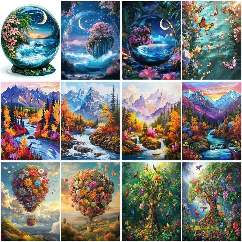 CHENISTORY Coloring By Numbers Nature Landscape Drawing On Canvas Acrylic Handpainted Picture By Numbers Tree Home Decoration