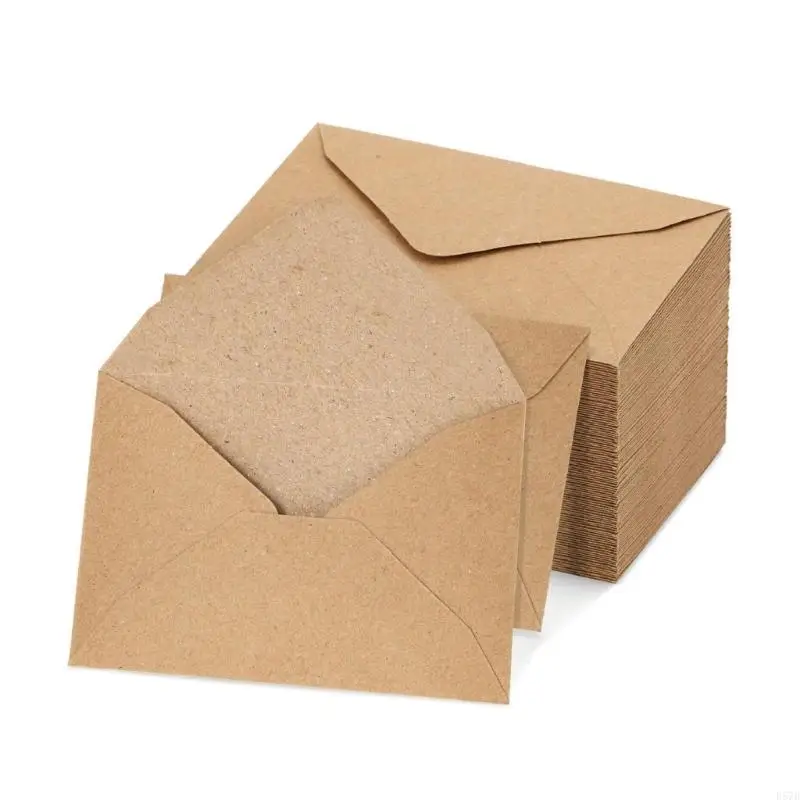 D57D 60 Pcs Cards Envelopes Paper Envelopes Retro Blank Envelopes V Flap Envelopes for Wedding Baby Shower Invitations