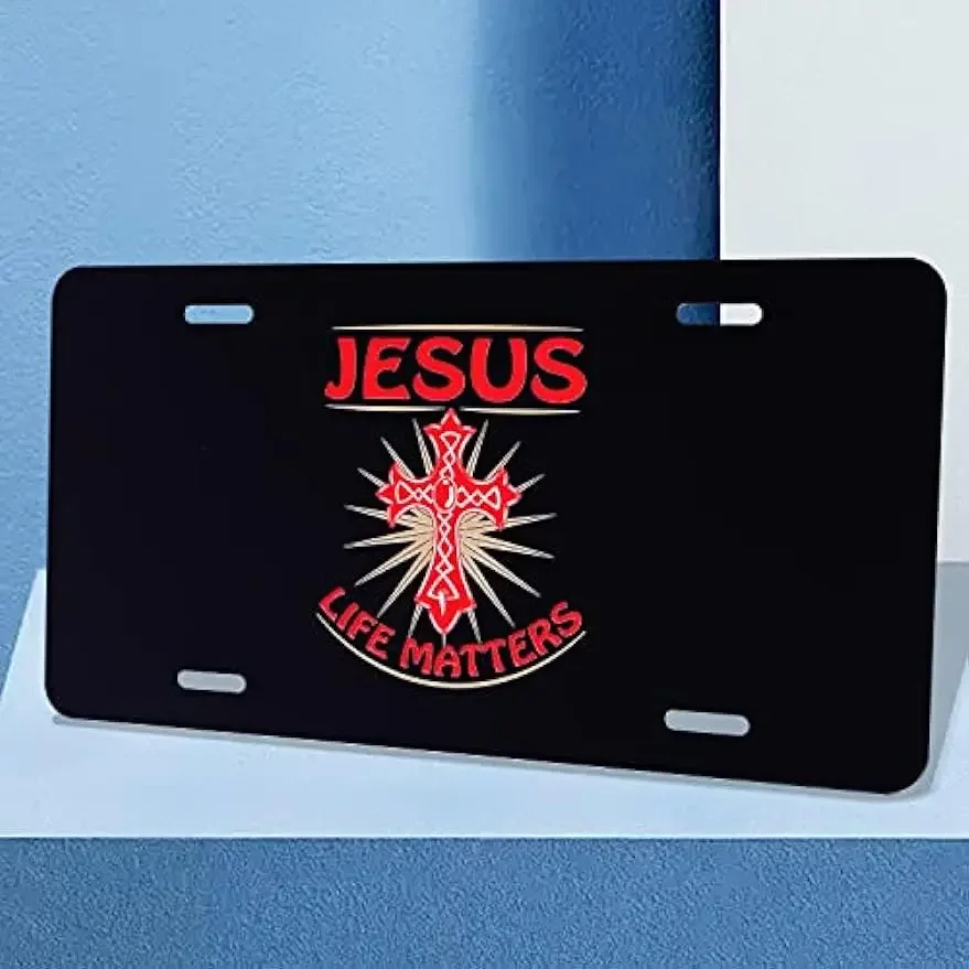 Jesus License Plate Cover Christian Cross License Plate Funny Car Vanity Tag Fits Any Standard US Plates 6.2x12.2 for Women Men