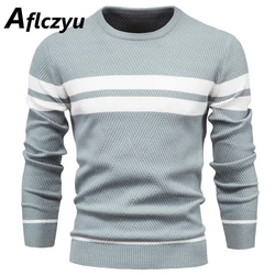 Sweter z dzianiny męskie wiosenne jesienne paski sweter z dzianiny modne luźny pulower męskie swetry z okrągłym dekoltem Slim Fit