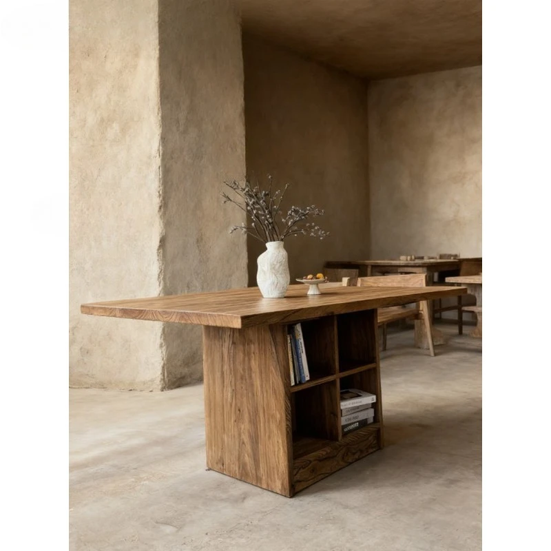 

Solid wood dining table, rectangular natural wood grain storage, table