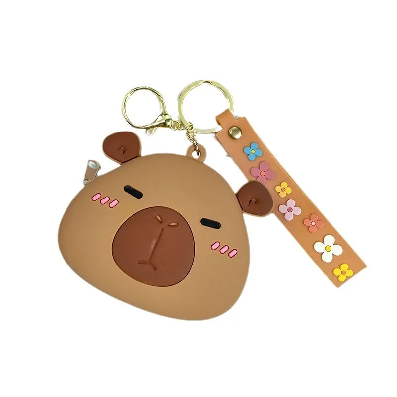 Cute Silica Gel Earphone Storage Bag Cartoon Capybara Coin Purse Girls Wallet Bags With Wrist Strap Keychain