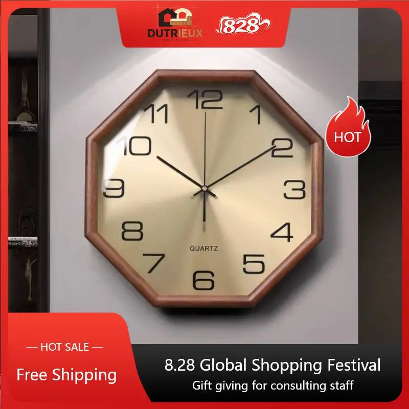 Vertical Date Wall Clock Frame Wooden Fashion Vintage Large Decoration Wall Clock Cozy Nordic Gold Reloj De Pared Decor Items