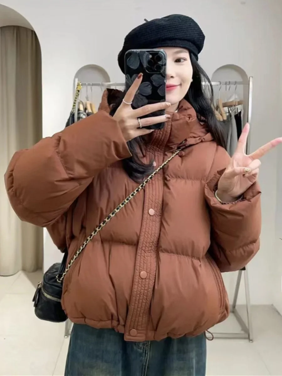 

Women's Short Hooded down Jacket Duck Feather White Duck down Thickened Winter Coat Commute Style Regular Length