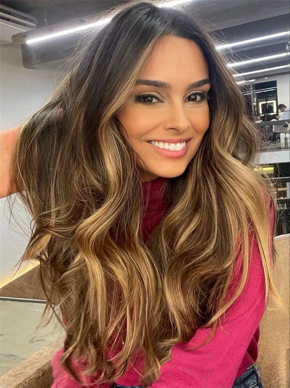 Peluca de cabello humano judío suave sin pegamento, 26 ", resaltado, onda marrón, 5x5, Base de seda, pelo de bebé, encaje HD, cabello europeo prearrancado para uso diario