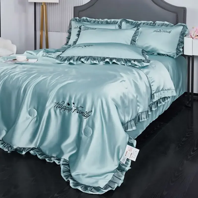 Skin-Friendly Embroidery Summer Cool Thin Quilt Embroidered Ice Silk 2023New High-End Air-Conditioning Quilt Queen Size Blanket