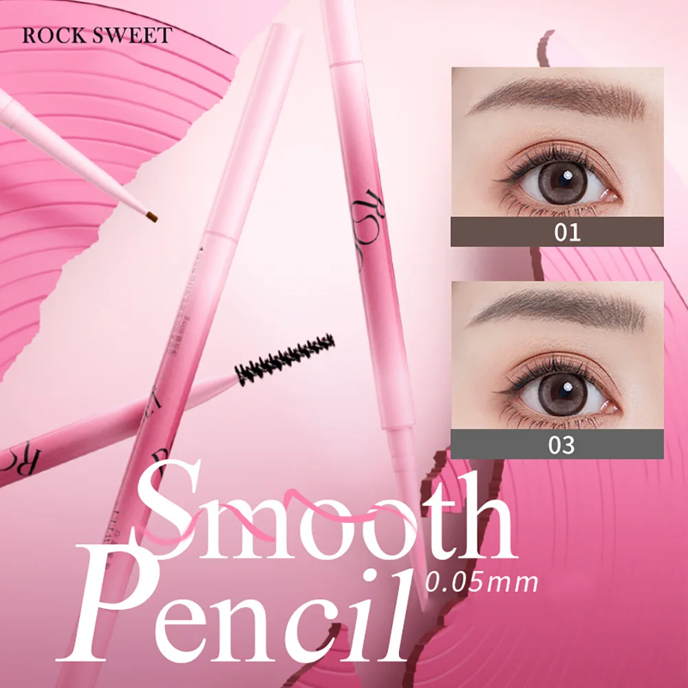 ROCK SWEET – crayon à sourcils 2 en 1, Double tête, 0.05mm, Ultra-fin, étanche, pour durer toute la journée, avec brosse précise