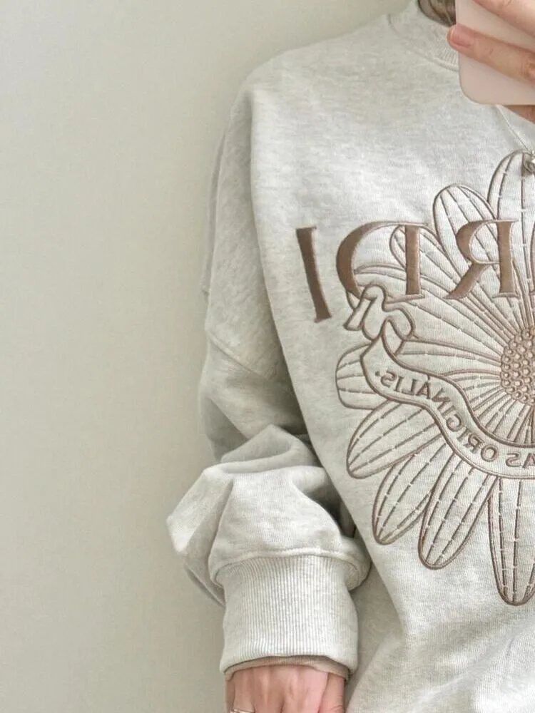 

Женская свободная толстовка с длинными рукавами, вышивкой и цветочным принтом, удобная, хлопковая, для осени и зимы, в уличном стиле