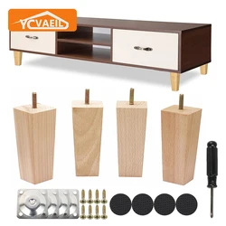 4Pcs Solid Wood Furniture Legs Square 10/12/15cm Sofa Bed Cabinet Stool Chair Replacement Feet Wooden Coffee Table Legs Hardware