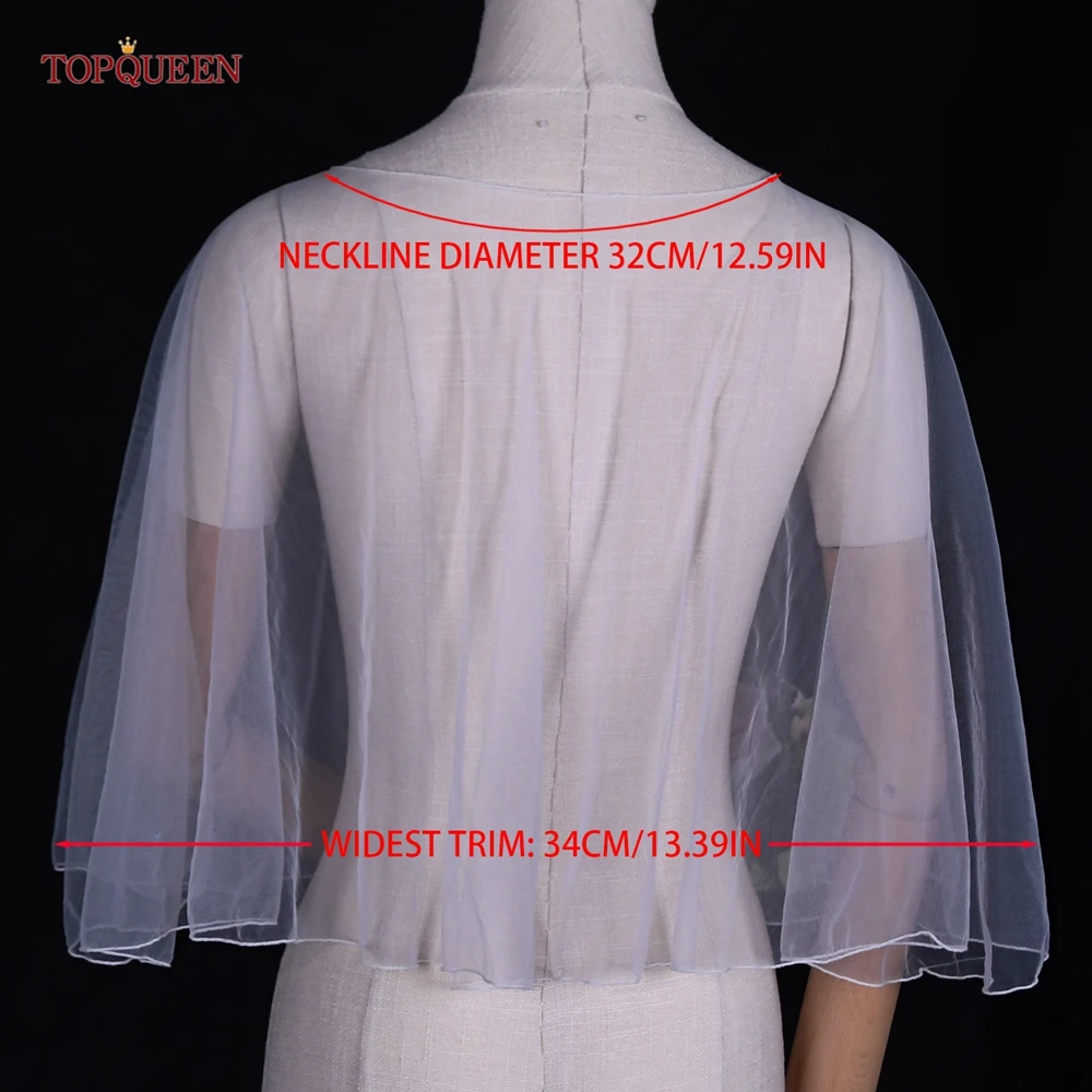 TOPQUEEN Simple Tulle Shawl Summer Transparent Dress Cardigan Bridal Cloak Wedding Blouse Sleeveless Blouse Vg89 customizable